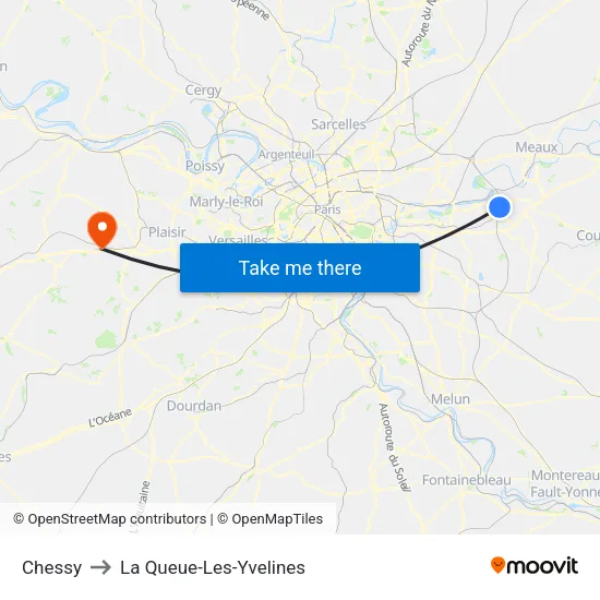 Chessy to La Queue-Les-Yvelines map