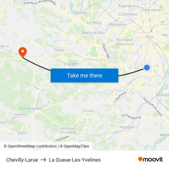 Chevilly-Larue to La Queue-Les-Yvelines map