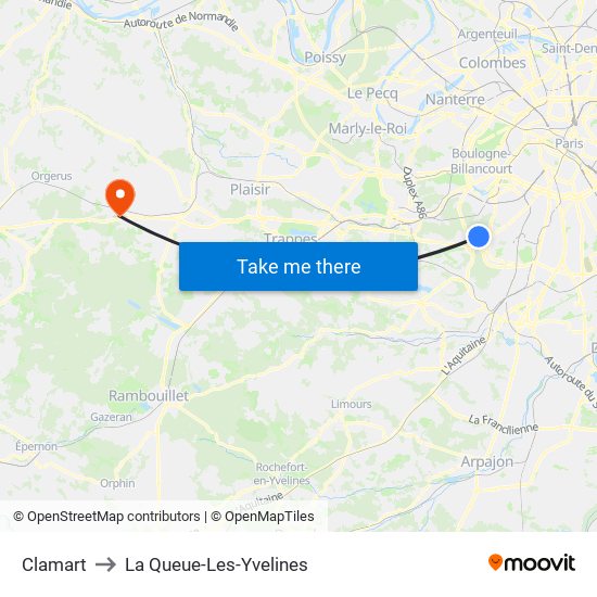 Clamart to La Queue-Les-Yvelines map