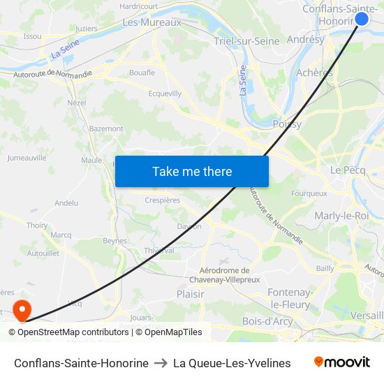Conflans-Sainte-Honorine to La Queue-Les-Yvelines map