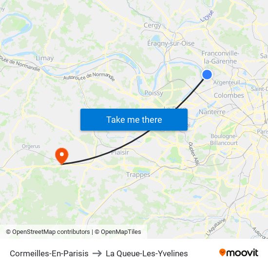 Cormeilles-En-Parisis to La Queue-Les-Yvelines map