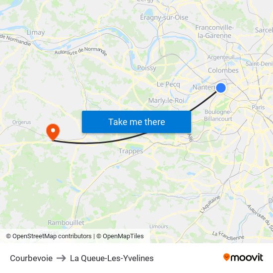 Courbevoie to La Queue-Les-Yvelines map