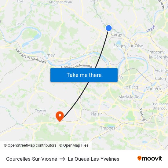 Courcelles-Sur-Viosne to La Queue-Les-Yvelines map
