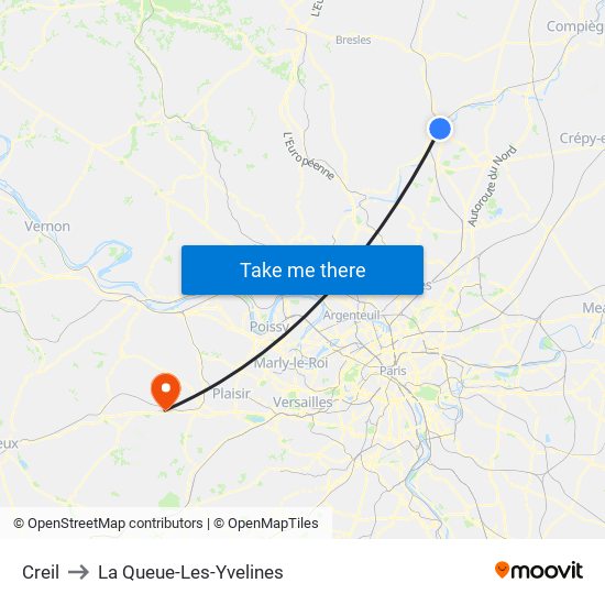 Creil to La Queue-Les-Yvelines map