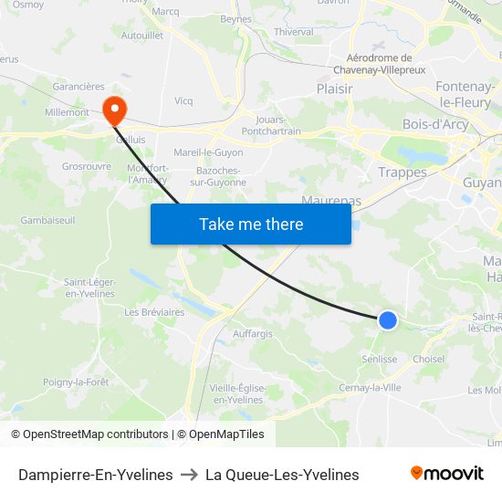 Dampierre-En-Yvelines to La Queue-Les-Yvelines map