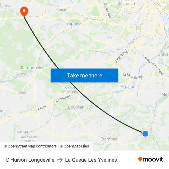 D'Huison-Longueville to La Queue-Les-Yvelines map