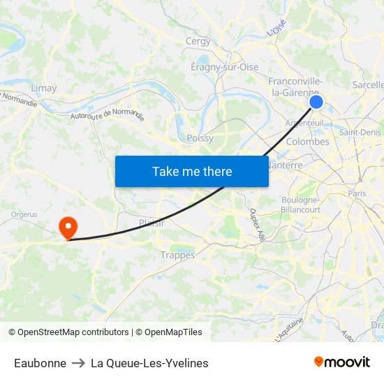 Eaubonne to La Queue-Les-Yvelines map