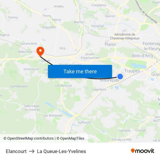 Elancourt to La Queue-Les-Yvelines map