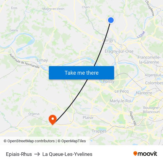 Epiais-Rhus to La Queue-Les-Yvelines map