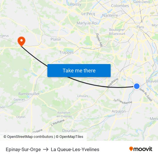 Epinay-Sur-Orge to La Queue-Les-Yvelines map