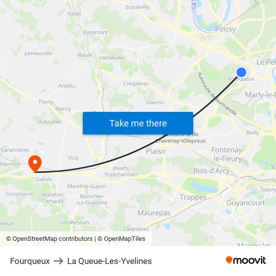 Fourqueux to La Queue-Les-Yvelines map