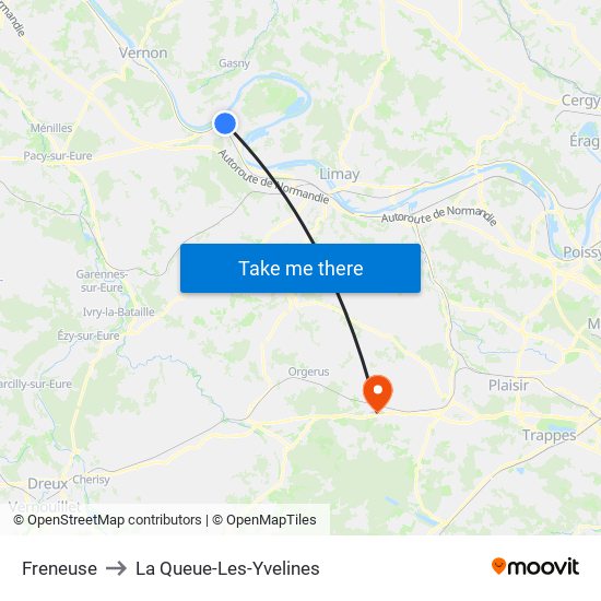 Freneuse to La Queue-Les-Yvelines map