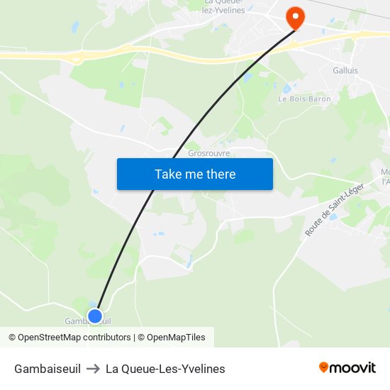 Gambaiseuil to La Queue-Les-Yvelines map