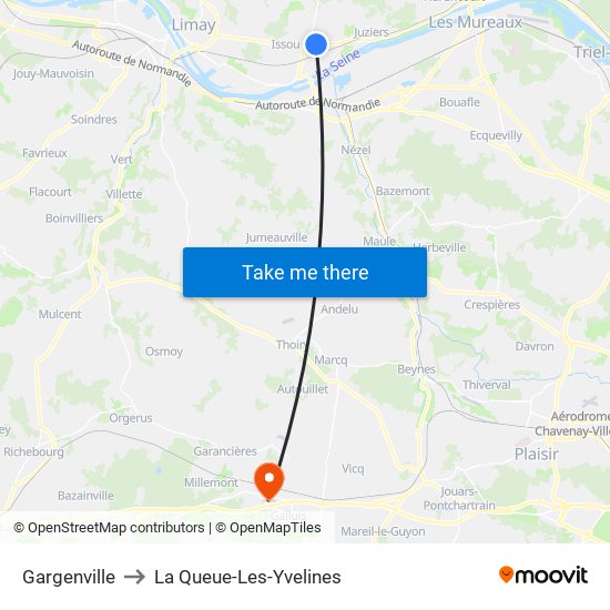 Gargenville to La Queue-Les-Yvelines map