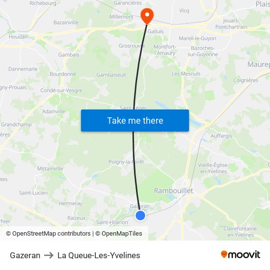 Gazeran to La Queue-Les-Yvelines map