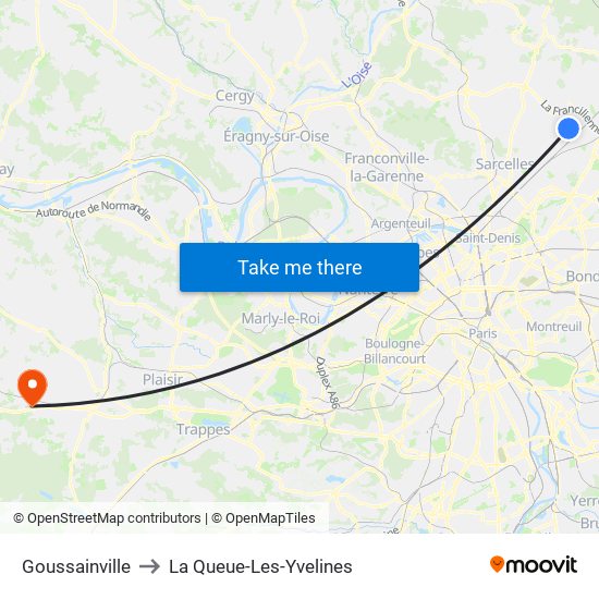 Goussainville to La Queue-Les-Yvelines map