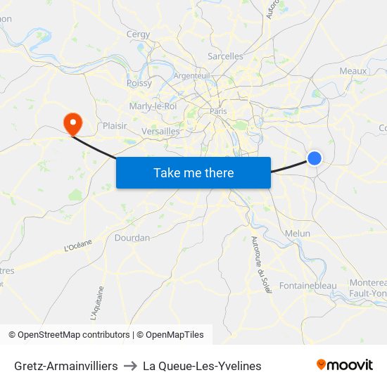 Gretz-Armainvilliers to La Queue-Les-Yvelines map