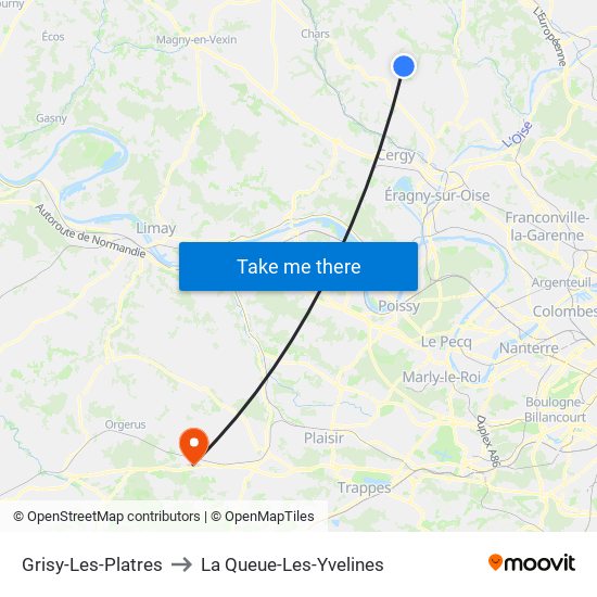 Grisy-Les-Platres to La Queue-Les-Yvelines map
