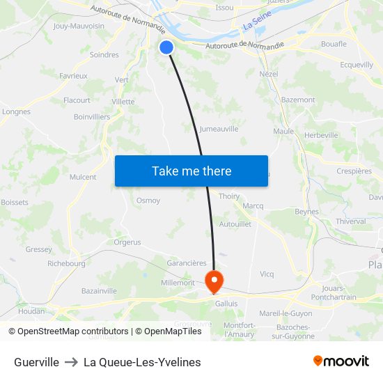 Guerville to La Queue-Les-Yvelines map
