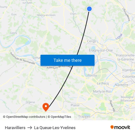 Haravilliers to La Queue-Les-Yvelines map