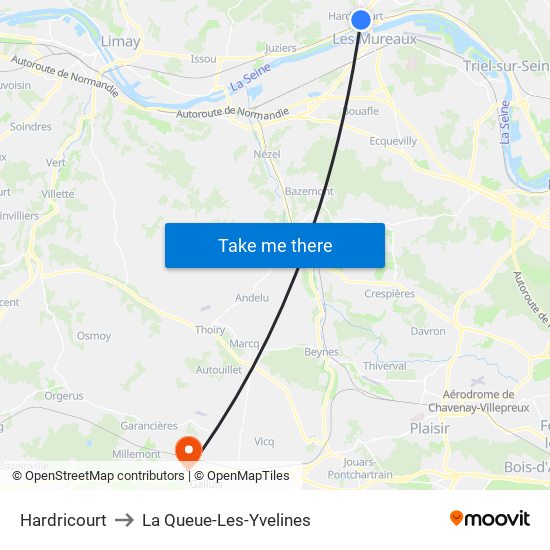 Hardricourt to La Queue-Les-Yvelines map
