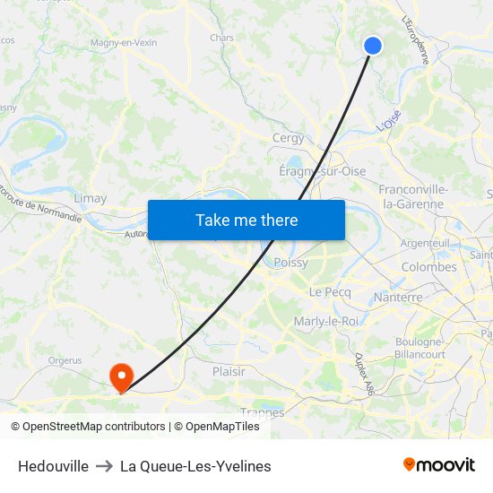 Hedouville to La Queue-Les-Yvelines map