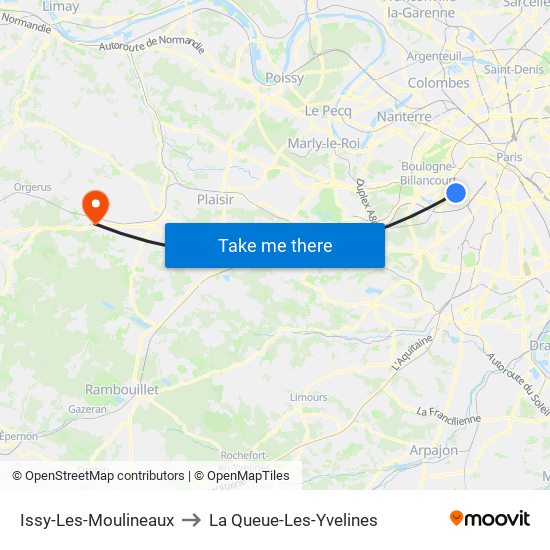 Issy-Les-Moulineaux to La Queue-Les-Yvelines map