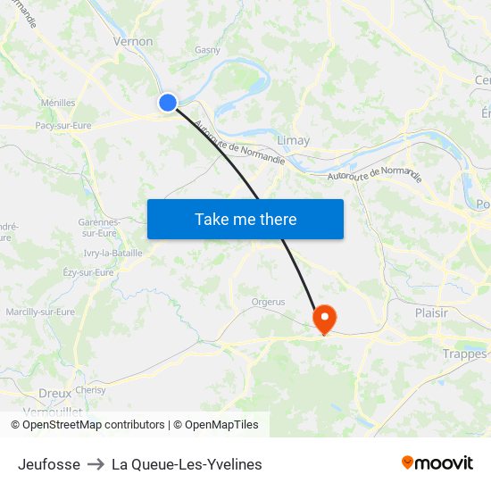 Jeufosse to La Queue-Les-Yvelines map