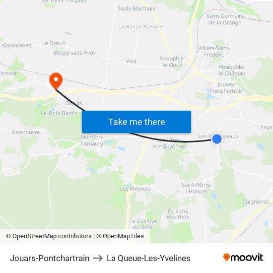 Jouars-Pontchartrain to La Queue-Les-Yvelines map