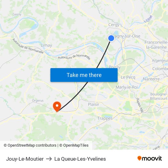 Jouy-Le-Moutier to La Queue-Les-Yvelines map