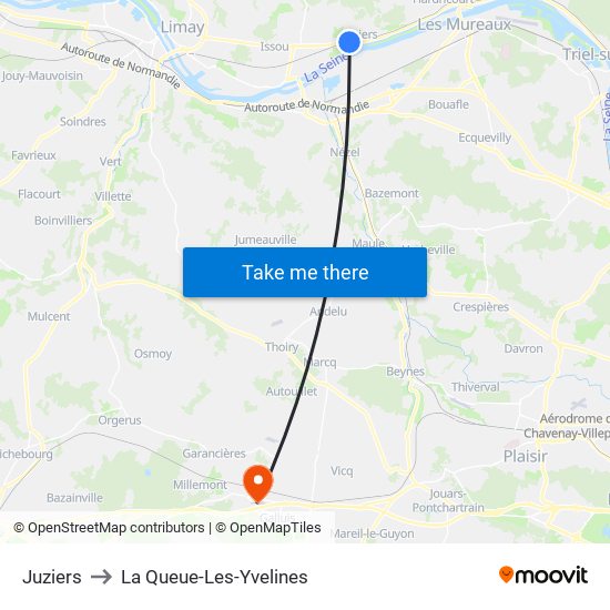 Juziers to La Queue-Les-Yvelines map