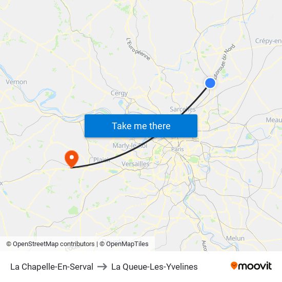 La Chapelle-En-Serval to La Queue-Les-Yvelines map