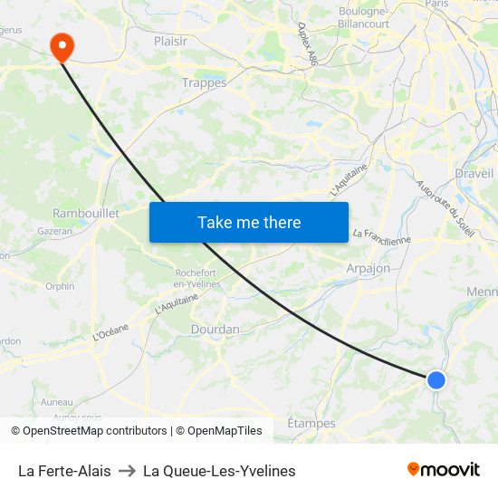La Ferte-Alais to La Queue-Les-Yvelines map