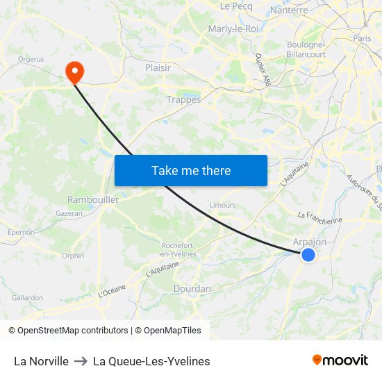 La Norville to La Queue-Les-Yvelines map