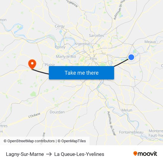 Lagny-Sur-Marne to La Queue-Les-Yvelines map