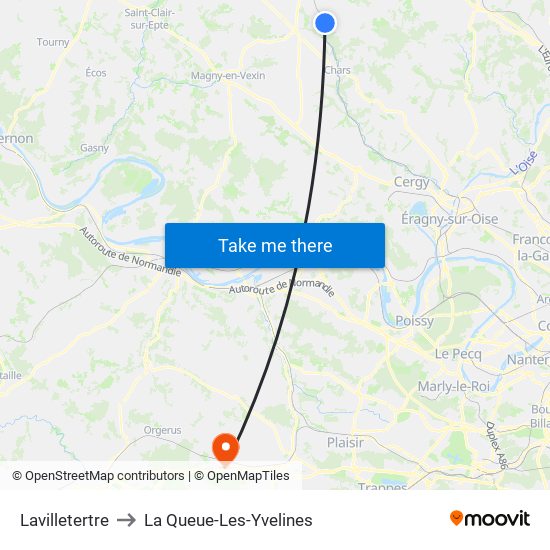 Lavilletertre to La Queue-Les-Yvelines map