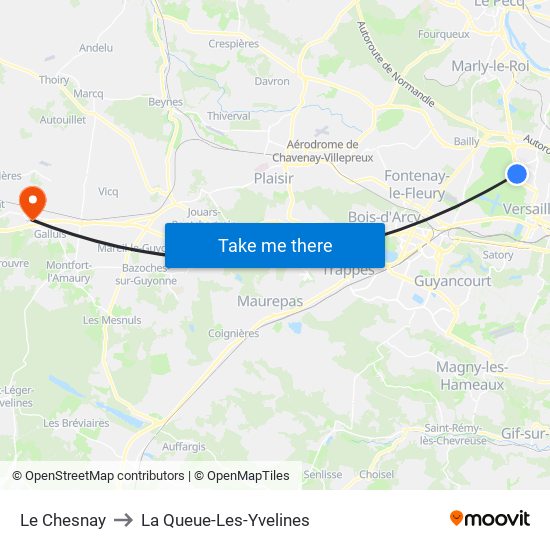 Le Chesnay to La Queue-Les-Yvelines map