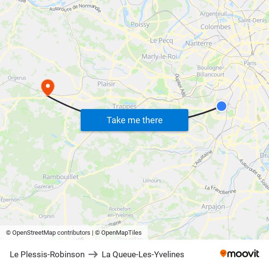 Le Plessis-Robinson to La Queue-Les-Yvelines map