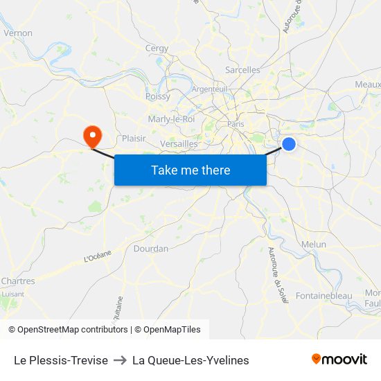Le Plessis-Trevise to La Queue-Les-Yvelines map