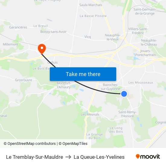 Le Tremblay-Sur-Mauldre to La Queue-Les-Yvelines map