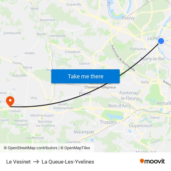 Le Vesinet to La Queue-Les-Yvelines map