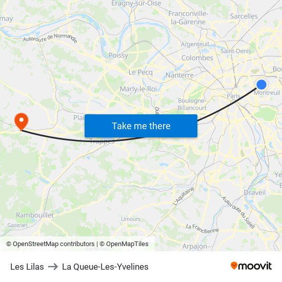 Les Lilas to La Queue-Les-Yvelines map