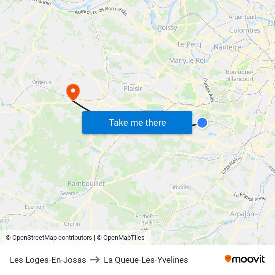 Les Loges-En-Josas to La Queue-Les-Yvelines map