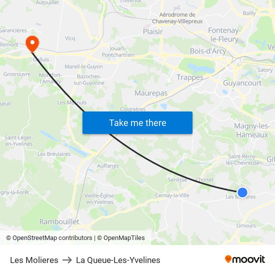 Les Molieres to La Queue-Les-Yvelines map