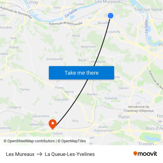 Les Mureaux to La Queue-Les-Yvelines map