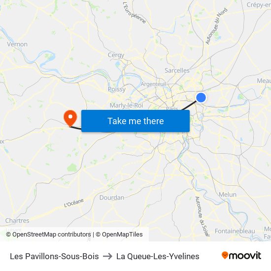 Les Pavillons-Sous-Bois to La Queue-Les-Yvelines map