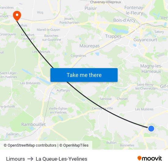Limours to La Queue-Les-Yvelines map