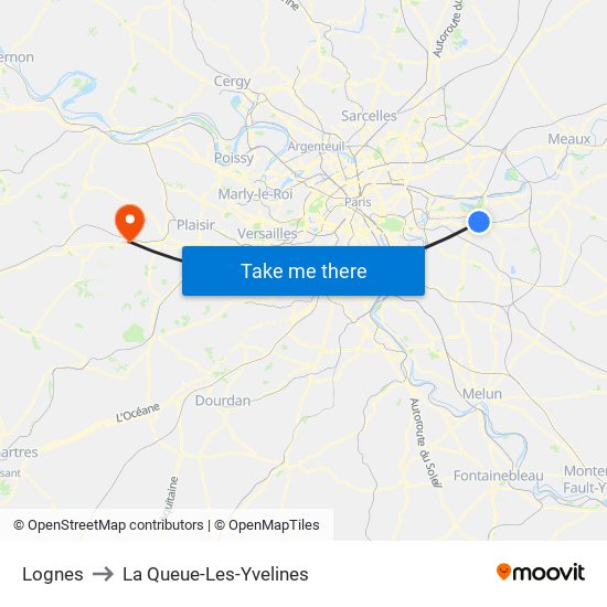 Lognes to La Queue-Les-Yvelines map