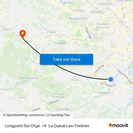 Longpont-Sur-Orge to La Queue-Les-Yvelines map