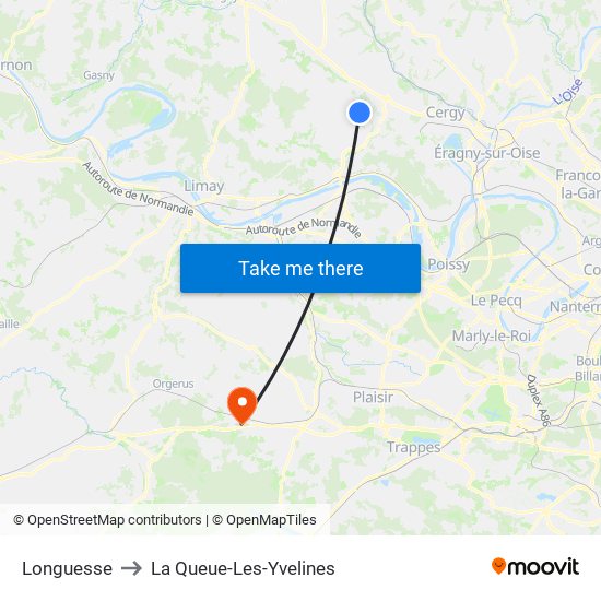 Longuesse to La Queue-Les-Yvelines map